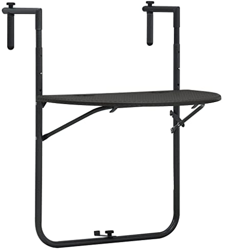 vidaXL Balkontisch Höhenverstellbar Hängend Klappbar Balkonhängetisch Balkon Klapptisch Hängetisch Braun 60x64x83,5cm Kunststoff Rattan-Optik