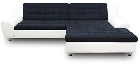 DOMO. collection Divano angolare Morton a forma di L, in pelle, con pregiata imbottitura in microfibra, 304 x 200 x 84 cm, colore: Nero/Bianco