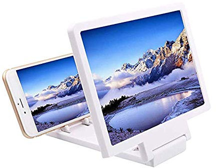 FHKBB Lupe, Bildschirmlupe, Handy 8,2 Zoll 3D-HD-Filmvideoverstärker mit faltbarem Halter für iPhone und alle Anderen Smartphones, weiß