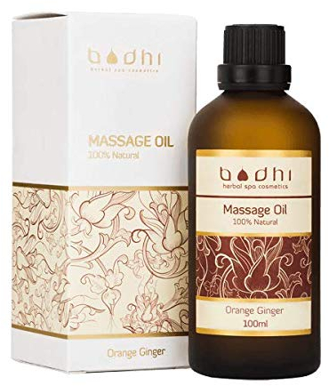 Bodhi® Massageöl Orange und Ingwer 100 ml - mit ätherischen Ölen, in Bio-Qualität, für muskelentspannung wärmend, mit Kokos- und Reisöl, Vegan & 100% natürlich