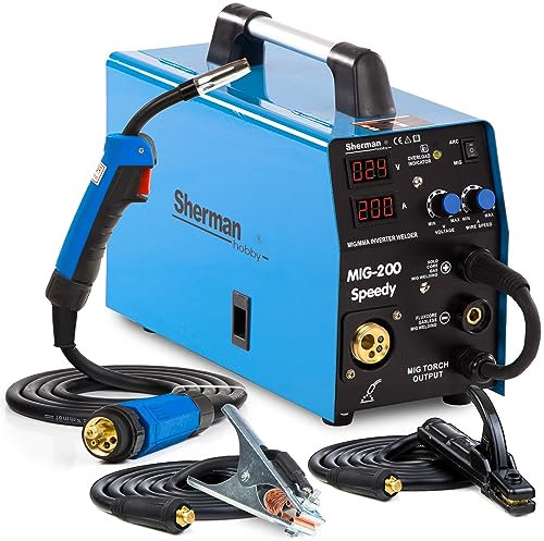 Sherman MIG 200 Speedy - 3en1 Poste a souder MIG avec gaz et fil fourré : sans gaz - 60% d'efficacité à 200A - Soudage MIG/MAG, MMA et TIG-Lift - Soudobrasage - Technologie IGBT