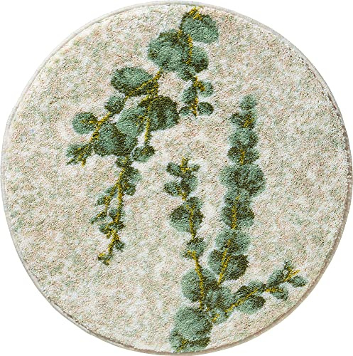 Erwin Müller Badematte, Badteppich, Badvorleger Eukalyptus Blätter grün Größe rund: 80 cm Ø - rutschhemmend, weich und flauschig, für Fußbodenheizung geeignet