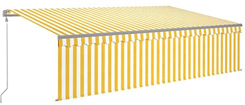 vidaXL Markise Automatisch mit Jalousie LED Windsensor Gelenkarmmarkise Sonnenschutz Sonnenmarkise Balkonmarkise Garten Terrasse Balkon 5x3m Gelb Weiß