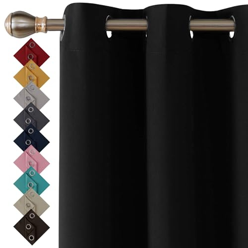 Blackout Curtains for Bedroom Windows (Black, 66 x 90 Drop Inch 2 Panels)