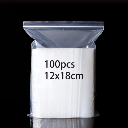 100 Sacchetti Richiudibili,Sacchetto di Plastica Con Cerniera,Buste Plastica Zip Grandi, Bustine Trasparenti Richiudibili,Buste Trasparenti Con Chiusura Riutilizzabile Alimenti 12x18cm