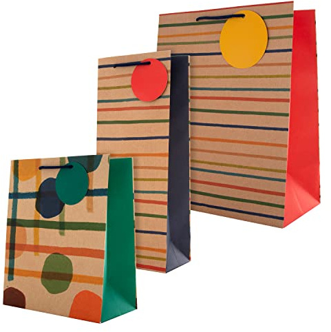 Hallmark Multi Occasion Gift and Bottle Bags Bundle - 1 Large and 1 Medium Gift Bag, with 1 Bottle Bag in 3 Contemporary Patterned Designs