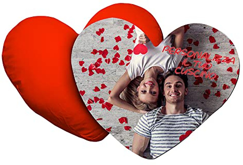bubbleshirt Cuscino PERSONALIZZABILE a cuore con foto e/o testo Ideale per SanValentino Festa Papà Mamma Nonno Nonna Zia Madrina 40 X 40 cm con imbottitura in poliestere