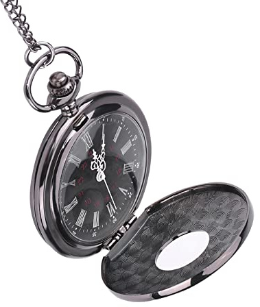 Brrnoo Montre de Poche Vintage en Acier, Pendentif de Collier avec Chaîne, Montre de Poche Classique à Quartz Analogique