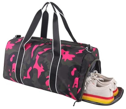 mezhsa Kids Overnight Duffle Bag Girls Boys Sports Gym Bag with Shoe Compartment Wet Pocket Camouflage travel bag (Ping)