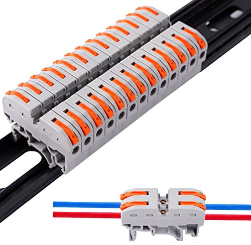 50PCS DIN Rail Connectors Block Terminal Kit,Universal Class Terminal Blocks Kit with Rail Clamp Marking Strips for Electrical Wires (50)