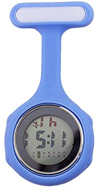 SagaSave Orologio da infermiera digitale, per donne e uomini, multi funzione, design di controllo delle infezioni, orologio da tasca in silicone con moschettone a clip per infermiere, Azzurro