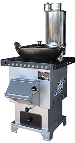 YYUINU Poêle À Bois sur Pied avec Réservoir d'eau Chauffé, Poêle en Fonte Polyvalent pour Le Chauffage Et La Cuisson sans Fumée, Tuyau De Cheminée Portatif Et Wok Artisanal,Fixed