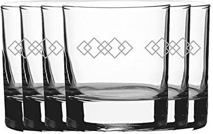 Vaso de whisky con patrón cuadrado grabado, juego de seis vasos de 11 onzas/340 ml, grabado con láser en el Reino Unido, regalo para él, papá, abuelo, tío, día del padre, cumpleaños