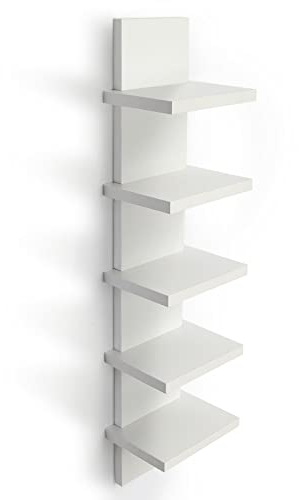 Bloddream Estantes de Pared de 5 Niveles, Color Blanco, Estante de Columna Vertical Flotante de Almacenamiento para decoración del hogar, Organizador de diseño de Torre Alta, estantería utilitaria