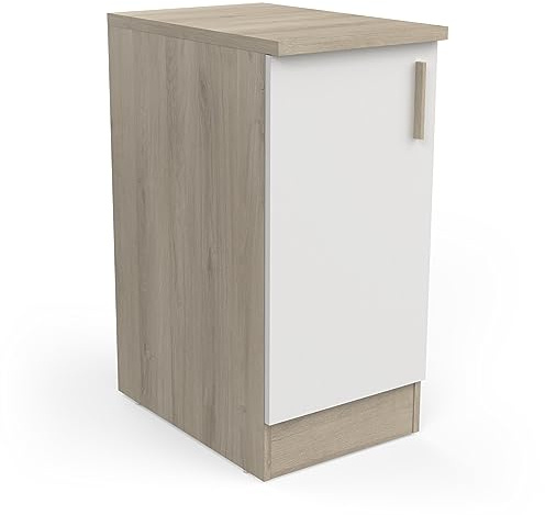 Meuble De Cuisine Bas Avec Plan de Travail 1 Porte - Cuisine Complete ‟ORIGAN” – Coloris Chêne Clair & Blanc Mat - 44,3 x 60 x 100,6 cm