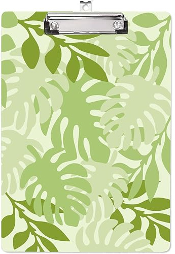 CRASPIRE Portapapeles Acrílico A4 Tablero de Escritura de Hojas Tropicales con Clip de Acero Inoxidable Instrumento de Escritura de Plantas Rectangulares para Suministros de Oficina Carpeta