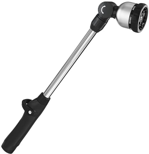 FANHAO Garden Hose Wand Heavy Duty, 16 Inches Metal Watering Wand with 8 Spray Patterns, 180° Rotating Long Hose Nozzle Sprayer Wand with Thumb Flow Control for Watering Hanging Baskets and Shrubs