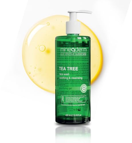 Mineaderm Teebaumöl Gesichtswaschgel für fettige & zu Akne neigende Haut – Reinigungsgel Tägliche Gesichtsreinigung für Frauen und Männer mit Aloe Vera, Panthenol & Bisabolol - 400 ml