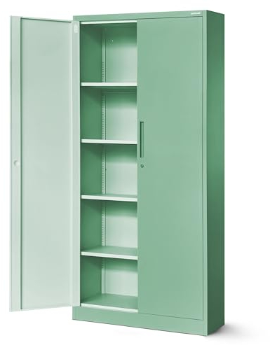 Jan Nowak Aktenschrank C001H Büroschrank Metallschrank Aufbewahrungsschrank 4 verstellbare Fachböden Pulverbeschichtet Abschließbar 195 cm x 90 cm x 40 cm (Pastellgrün)