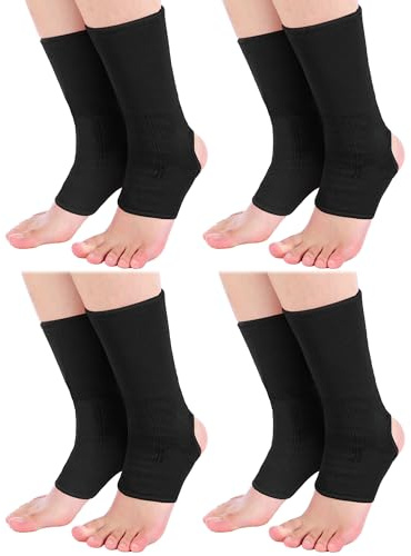Handepo 4 Pairs Muay Thai Ankle Wraps MMA Compression Foot Sleeve Ankle Braces Sock Support for Men Women Kickboxing Martial Arts Gym Running Sports(Black)