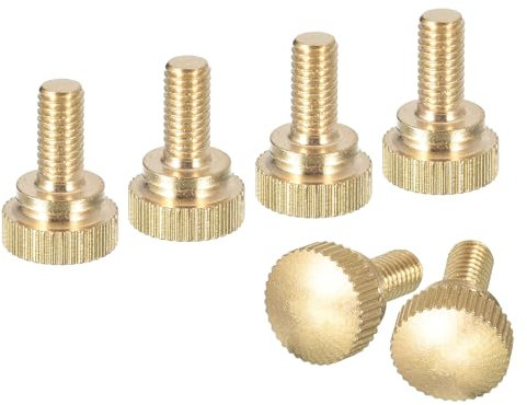 sourcing map Lot de 6 vis moletées M5 x 10 mm, vis moletées en laiton avec boutons de fixation à l'épaule, ton laiton