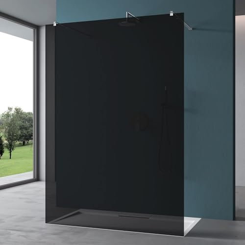 Mai & Mai Box Doccia Walk-In 80x200cm, Parete Doccia in Vetro Grigio 10mm Vetro di Sicurezza ESG con 2 Bracci Sostegni Telescopici MMBR3