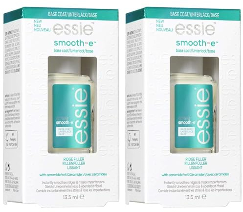 Essie - Base Lissante & Matifiante pour Ongles - Formule Vegan aux Céramides - Transparent & Brillant - Smooth-e - Contenance : 13,5 ml (Lot de 2)