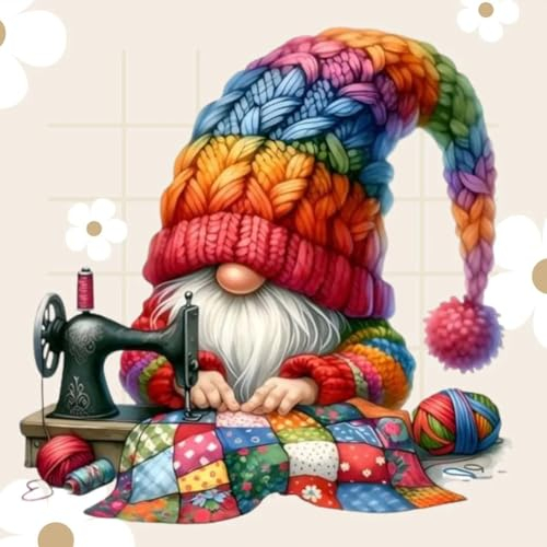 ENCOMAG Diamantmalerei Kits - Niedlicher Gnom Kaffee bohnen, Diamant Painting Bilder Wand Dekor 30 x 30 cm