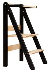 Kinderküchenturm Faltbarer Lerntritthocker Montessori Möbel Helferturm Klappbare Höhe Verstellbarer Lern Tritthocker für Kleinkinder (Schwarz)
