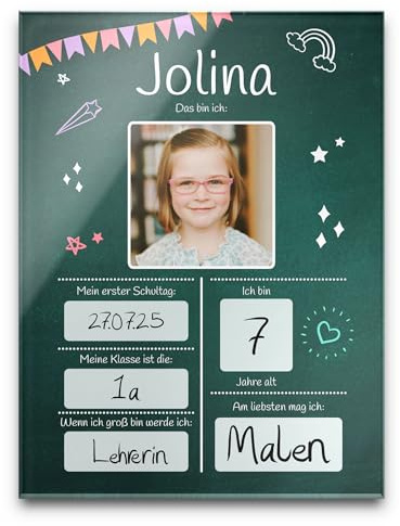 CHRISCK design Personalisierte Meilenstein Tafel zur Einschulung - Foto Wandbild für Schulkinder zum beschriften - Größen ab 15x20 cm - 1. Schultag Meilensteine zum selbst ausfüllen