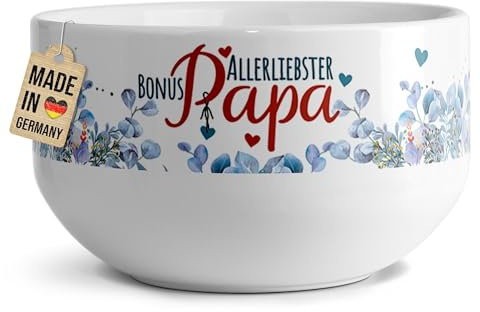 Print Royal PR Müslischale mit Spruch - Allerbester Bonuspapa - Persönliches Geschenk für Papa zum Geburtstag, Weihnachten, Vatertag | Keramik, 500 ml