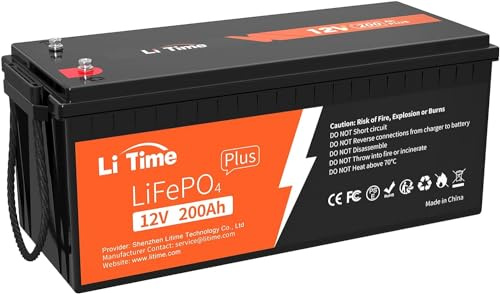 LiTime LiFePO4 12V 200Ah Plus Lithium Batterie Eingebautes 200A BMS, 4000-15000 Zyklen und 10 Jahre Lebensdauer, Perfekter AGM-Batterie-Ersatz, für Off-Grid, Wohnmobil, Solaranlage