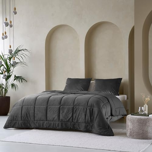 Zelesta Velvetbed Bettdecke ohne Bezug, aus Samt, waschbar, hypoallergen, für Winter und Sommer, warm, Anthrazit, 240 x 200 cm