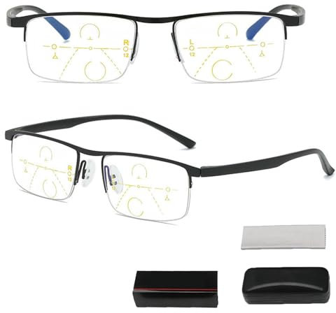 ZGYOZMNG Intelligente Blaulichtfilter Gleitsichtbrille Zoom Brille, Smart Glasses Zoom Brille Progressive Anti Automatischer Fokusanpassung Mit Brille Box für Herren Damen (Black 100)