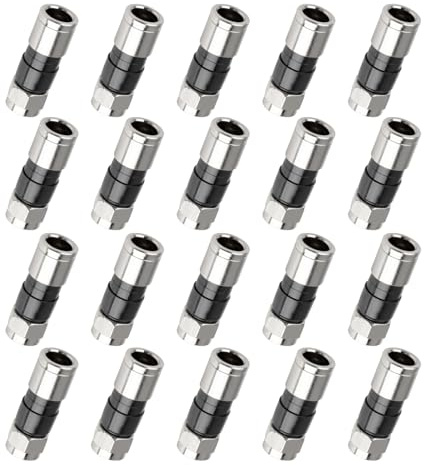 TIANXUAN 20Pcs Rg6 Compression Connectors Rg6 F Type Connector Coax Coaxial Compression Fitting Outdoor Coax Converter Extrusion Waterproof for Satellite Cable TV Internet Antenna Systems (Black)