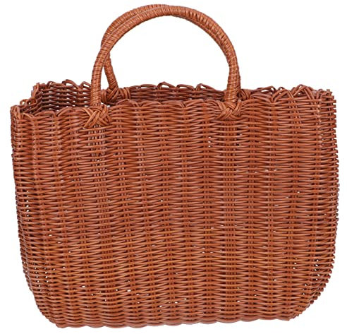 FUNNETOYU Panier à Provisions Tressé en Plastique Khaki, Panier Cabas Pratique et Délicat, pour Fruits, Rangement Intérieur ou Décoration Naturelle
