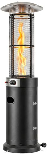Outsunny 11 KW Freestanding Gas Patio Heater, Propane Heater, Black | Adjustable, Outdoor, Garden, Tip-Over Switch, Wheels, Pulse Ignition, Tank Room with Openable Door