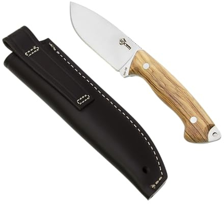 KH-Security Jagdmesser mit fester Klinge 440C edelstahl 58 HRC Olivenholzgriff incl. Gürtelscheide - Gürtelmesser Feldmesser Oudoormesser Küchenmesser