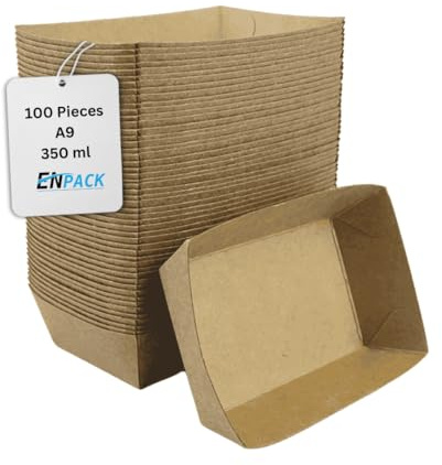 Enpack Snackschale A9-50 Stück Snackschalen aus Kraftpapier - Snack Box 15x10x3,5cm - Currywurst Schale 500 ml - Behälter für Tapas, Chips, Pommes etc. - optimal geeignet als Fingerfood Schalen