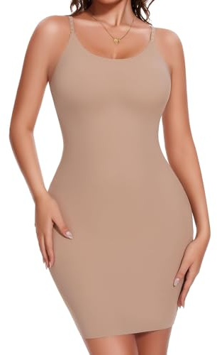Ellareese Under Slips For Dresses Bra-Less Body Control Shapewear With Spaghetti Straps Full Body shapewear Beige