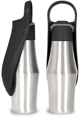 PZCC Bouteille d'eau pour Chien 750ML, Gourde Chien Promenade, Isotherme Bouteille d'eau, Pliable, Portable Acier Inoxydable 304 Bol d'eau Chat, pour Le Camping Le Randonnée (Noir, 750 ML)