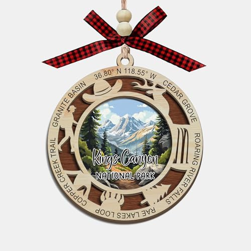 Kings Canyon National Park Christmas Ornament, 2 Layer Wood Laser Cut Design, Holiday Tree Decoration, Travel Souvenir Gift, Deep Canyon & Giant Sequoia Memory
