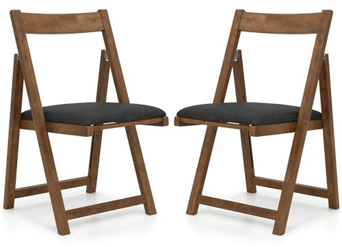TANGZON Folding Chairs Set of 2/4, Fabric Padded Dinning Chairs with Rubber Wood Frame & Backrest, Foldable Easy Storage Event Hall Guest Seats for Home Office Dining Living Room (2PCS, Black+Walnut)