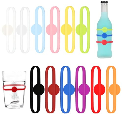 REBECCAGIBSON 12 pennarelli in vetro, per bicchieri da vino, cocktail e caffè, set di pennarelli colorati in silicone per etichette di bicchieri
