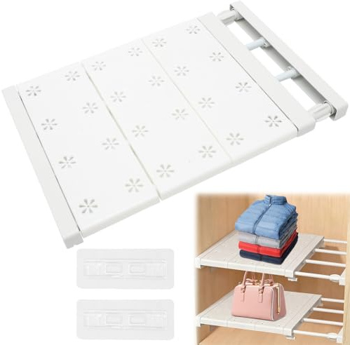 RANJIMA Verstellbare Regale für Schrank, Erweiterbares Einlegeböden für Kleiderschrank, Regalboden Ohne Bohren, Teleskopregal für Kleiderschrank, Schrank, Küche, Badezimmer (24cm Weit, Länge 38-60cm)