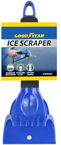 Goodyear Ice Scraper – Heavy-Duty Ice Breaker Teeth, Extra-Wide Blade for Efficient Snow & Ice Clearing, Comfortable Soft Grip Handle – Perfect for Winter Car Care
