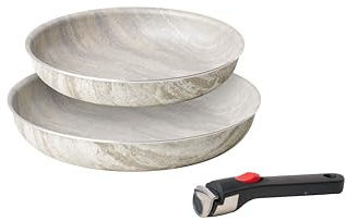 Guzzini ChefLine MARBLE MADE IN ITALY - SET 3 pezzi: 2 PADELLE (CM 24 e CM 28) con MANICO removibile