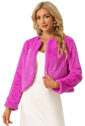 Allegra K Donna Coprispalle Formale Bolero per Giacca Corta in Pelliccia Sintetica da Donna per Abiti da Sposa Rosa Caldo L