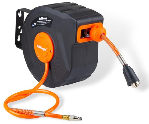 Druckluftschlauch Aufroller Druckluft Schlauchaufroller Schlauchtrommel mit Standard-Schnellkupplung NW 7,2-1/4 Zoll mit Wandhalterung und Automatik Auf- und Abrollfunktion - DSA-010 - 10 Meter