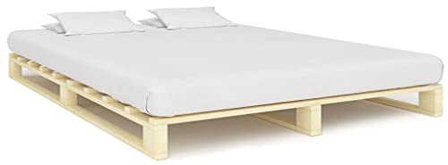 Frdhee Bettrahmen Jugendbett, Palettenbett Massivholz Kiefer 140×200 cm, Stabiles, Robust & Leichte Montage